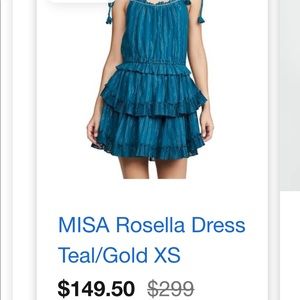 Misa Rosella Teal and Gold Dress